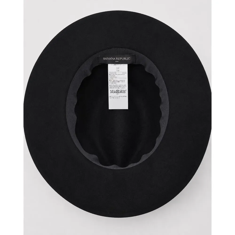 Banana Republic Black Wool Felt Fedora Hat Wide Brim S/M Classic Chic